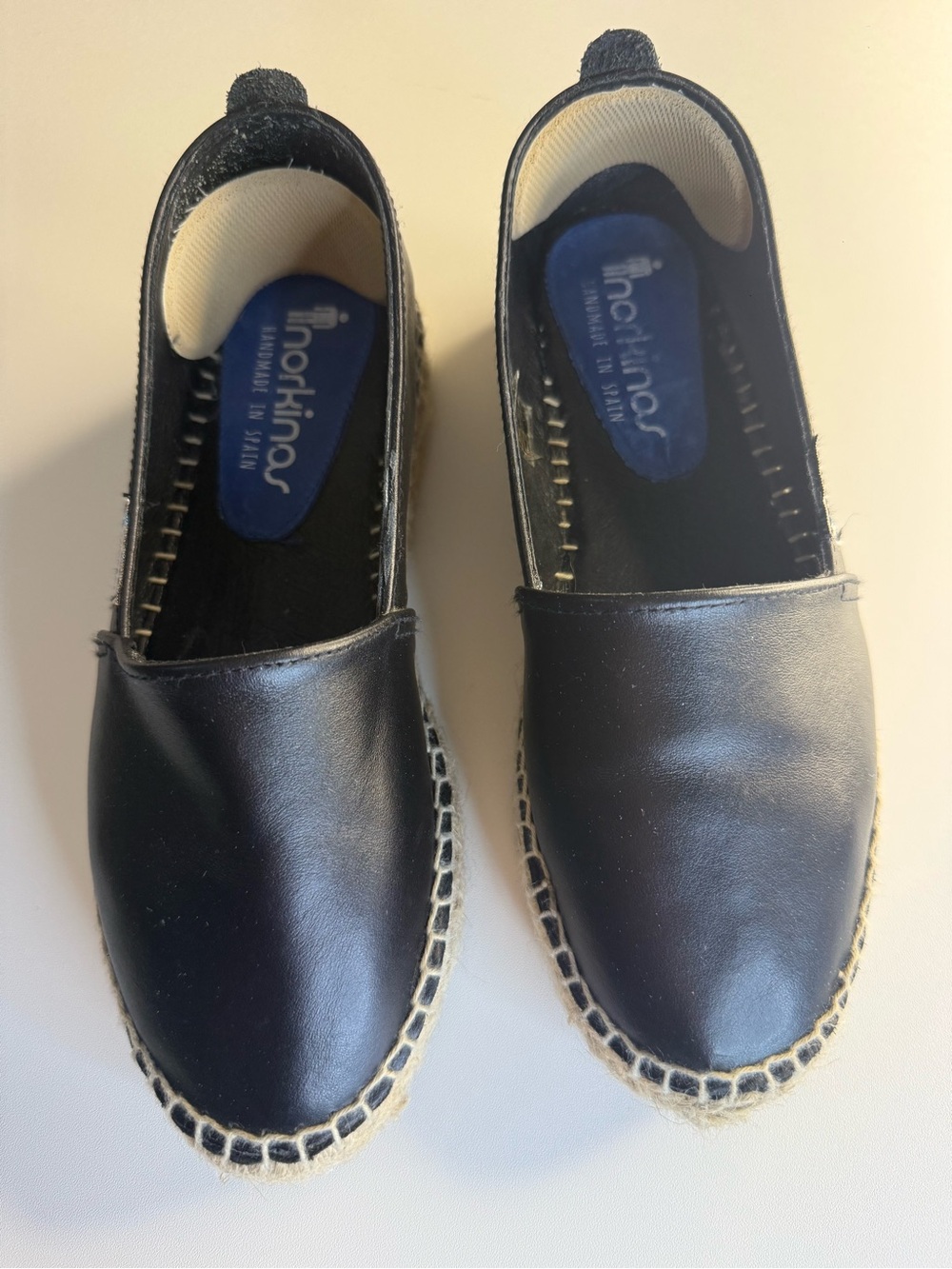 Norkinas Laga Black Leather Espadrilles Handmade in Spain Slip On Flats Jute 38